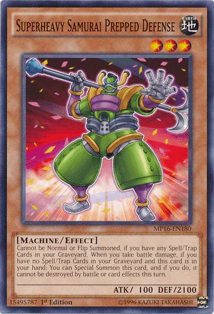 1st Edition, 2016 Mega-Tins Mega Pack, Common, Earth, Effect Monster, Machine, Unlimited Superheavy Samurai Prepped Defense [MP16-EN180] Common - Trading Card World