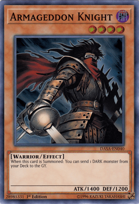 1st Edition, Dark, Dark Saviors, Effect Monster, Super Rare, Unlimited, Warrior Armageddon Knight [DASA-EN040] Super Rare - Trading Card World