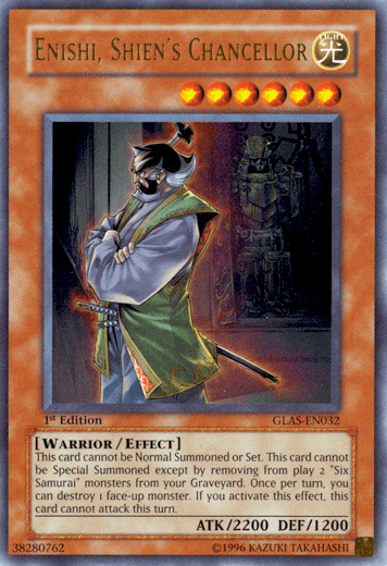 1st Edition, Effect Monster, Gladiator's Assault, Light, Ultra Rare, Unlimited, Warrior Enishi, Shien's Chancellor [GLAS-EN032] Ultra Rare - Trading Card World