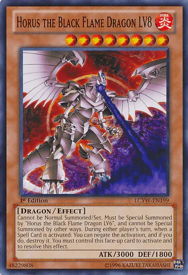 1st Edition, Common, Dragon, Effect Monster, Fire, Legendary Collection 3: Yugi's World, Unlimited Horus the Black Flame Dragon LV8 [LCYW-EN199] Common - Trading Card World