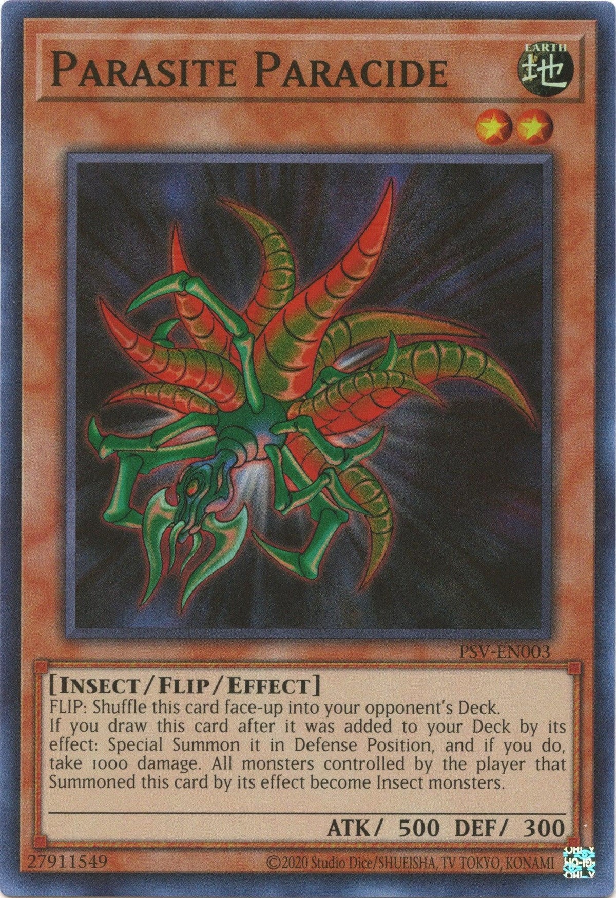 Earth, Effect Monster, Insect, Pharaoh's Servant (25th Anniversary Edition), Super Rare, Unlimited Parasite Paracide (25th Anniversary) [PSV-EN003] Super Rare - Trading Card World