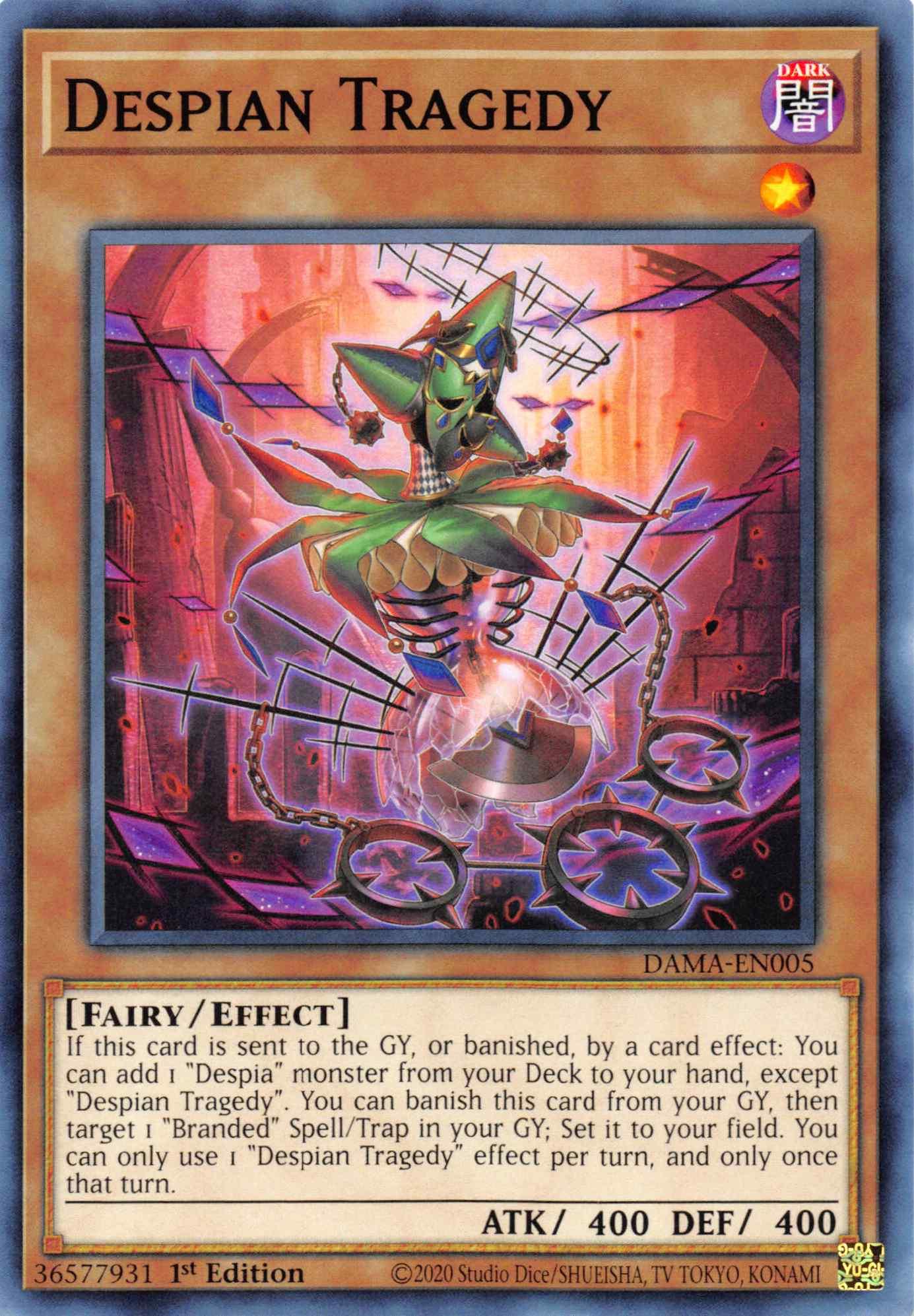 1st Edition, Common, Dark, Dawn of Majesty, Effect Monster, Fairy Despian Tragedy [DAMA-EN005] Common - Trading Card World