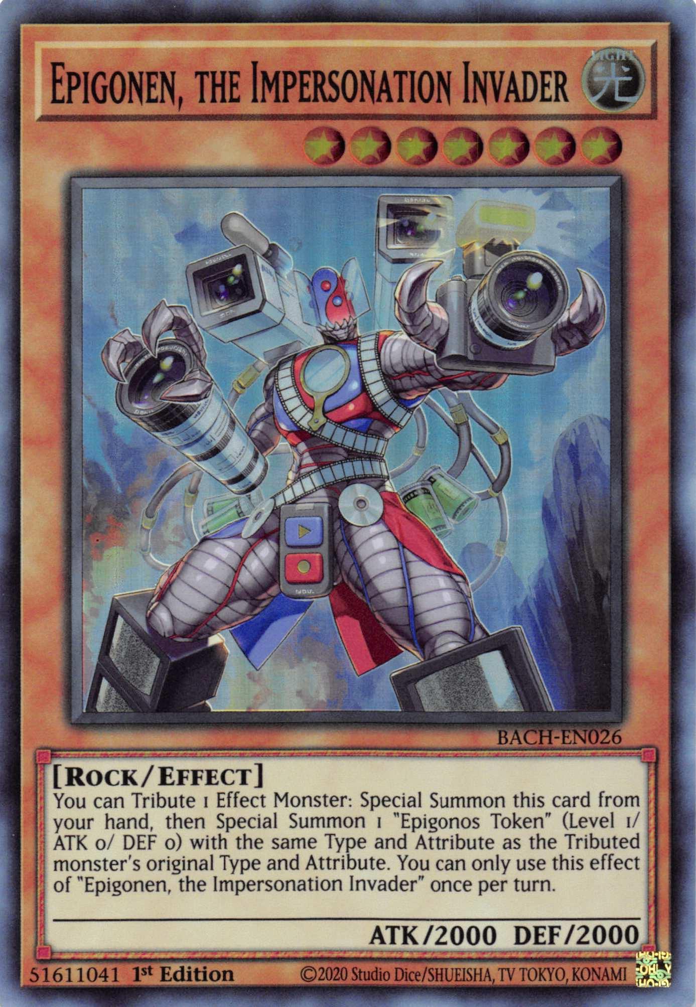 1st Edition, Battle of Chaos, Effect Monster, Light, Rock, Super Rare Epigonen, the Impersonation Invader [BACH-EN026] Super Rare - Trading Card World