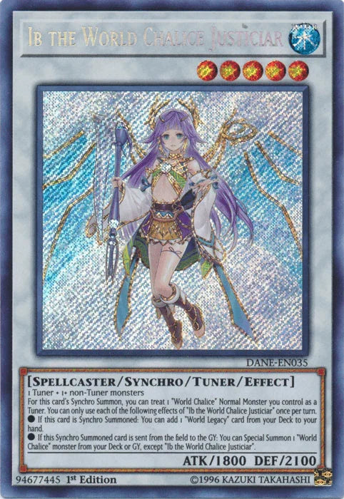 1st Edition, Dark Neostorm, Secret Rare, Spellcaster, Synchro/Tuner/Effect Monster, Unlimited, Water Ib the World Chalice Justiciar [DANE-EN035] Secret Rare - Trading Card World