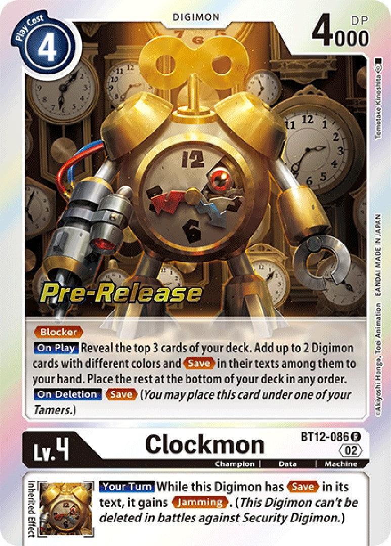 Across Time Pre-Release Cards, BT12-086, Champion, Data, Digimon, Machine, Rare, White Clockmon [BT12-086] [Across Time Pre-Release Cards] - Trading Card World