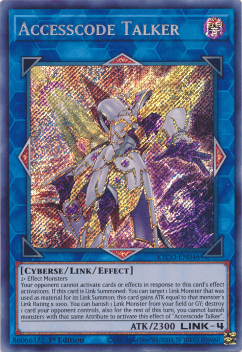 1st Edition, Cyberse, Dark, Eternity Code, Link/Effect Monster, Secret Rare Accesscode Talker [ETCO-EN046] Secret Rare - Trading Card World