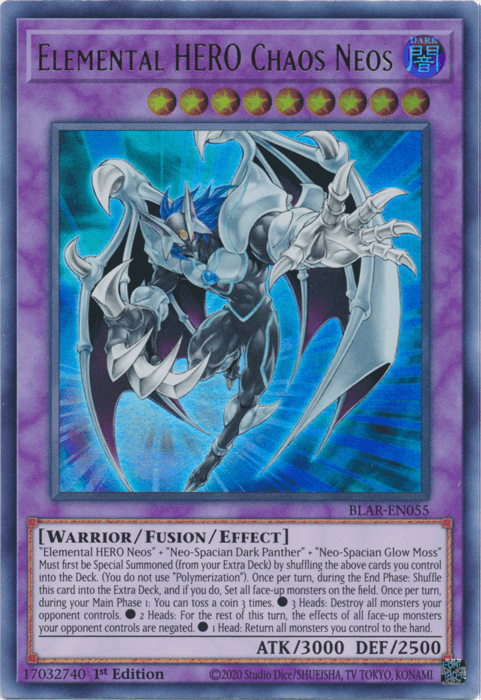 1st Edition, Battles of Legend: Armageddon, Dark, Fusion/Effect Monster, Ultra Rare, Warrior Elemental Hero Chaos Neos [BLAR-EN055] Ultra Rare - Trading Card World