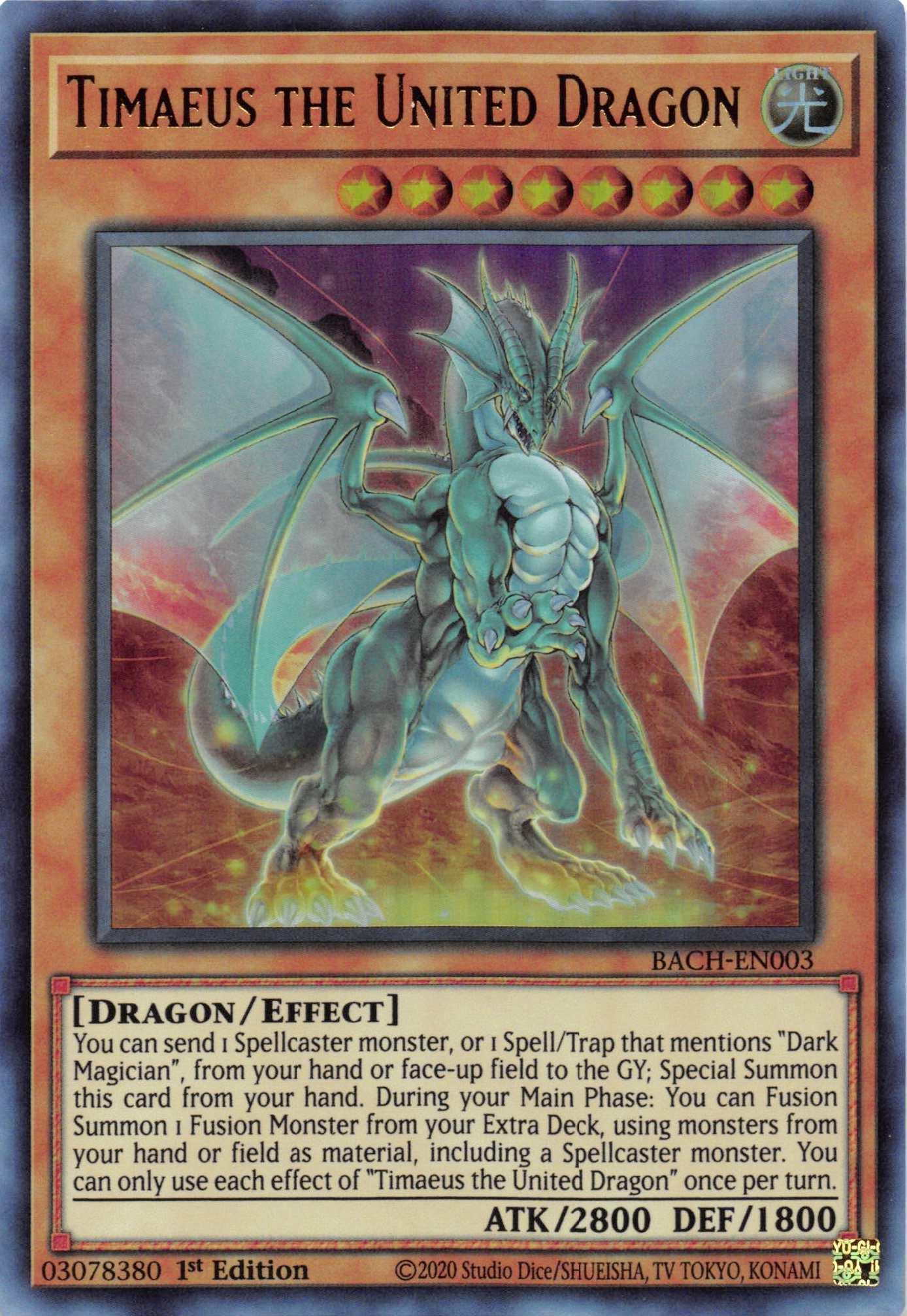 1st Edition, Battle of Chaos, Dragon, Effect Monster, Light, Ultra Rare Timaeus the United Dragon [BACH-EN003] Ultra Rare - Trading Card World