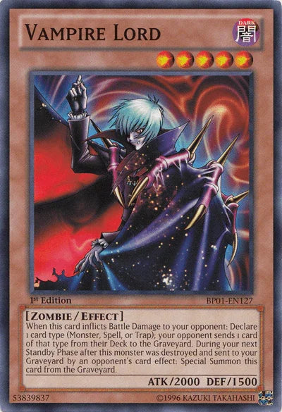 1st Edition, Battle Pack: Epic Dawn, Common, Dark, Effect Monster, Unlimited, Zombie Vampire Lord [BP01-EN127] Common - Trading Card World