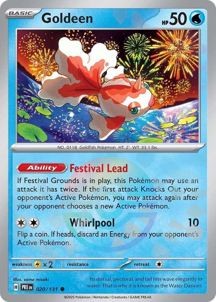020, Common, Holofoil, Lightning [x2], Scarlet & Violet: Prismatic Evolutions, Water Goldeen (020/131) (Poke Ball Pattern) [Scarlet & Violet: Prismatic Evolutions] - Trading Card World