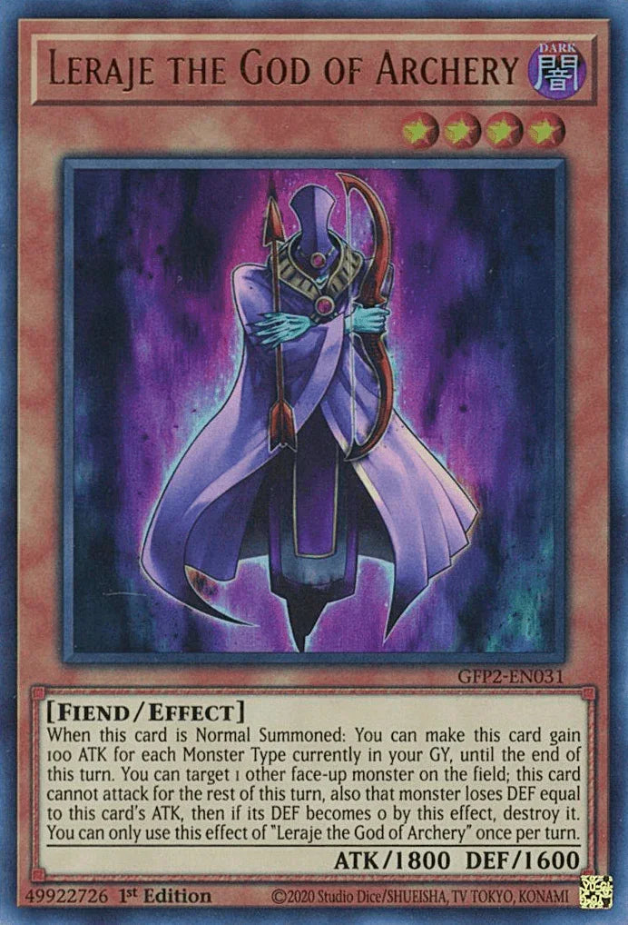 1st Edition, Dark, Effect Monster, Fiend, Ghosts From the Past: The 2nd Haunting, Ultra Rare Leraje the God of Archery [GFP2-EN031] Ultra Rare - Trading Card World