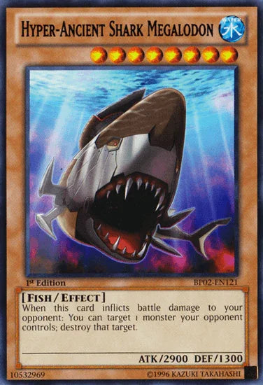 1st Edition, Battle Pack 2: War of the Giants, Effect Monster, Fish, Mosaic Rare, Unlimited, Water Hyper-Ancient Shark Megalodon [BP02-EN121] Mosaic Rare - Trading Card World
