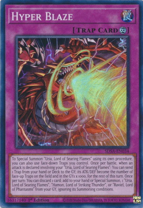 1st Edition, Continuous Trap, Structure Deck: Sacred Beasts, Super Rare, Trap Hyper Blaze [SDSA-EN034] Super Rare - Trading Card World
