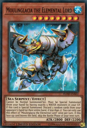 Effect Monster, Flames of Destruction, Limited, Sea Serpent, Super Rare, Water Moulinglacia the Elemental Lord [FLOD-ENSE2] Super Rare - Trading Card World