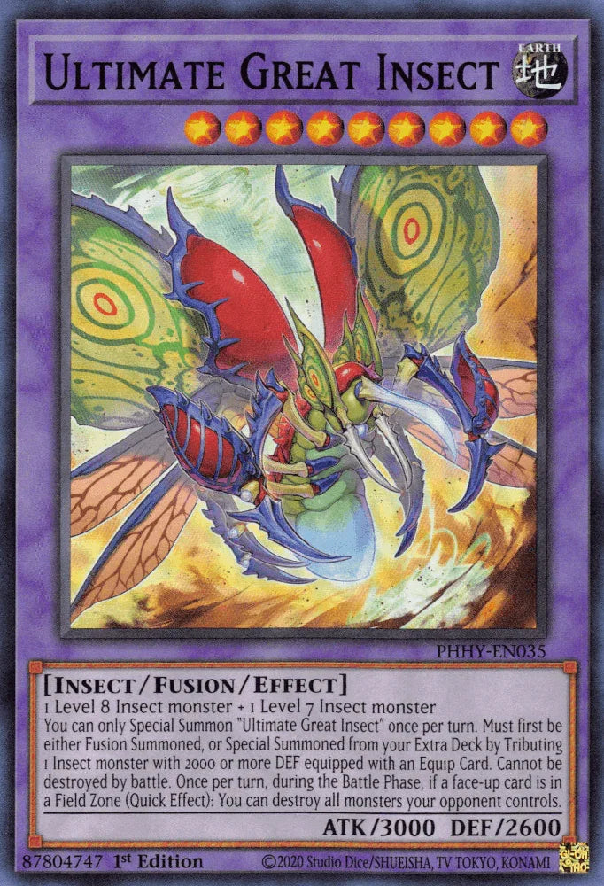 1st Edition, Earth, Fusion/Effect Monster, Insect, Photon Hypernova, Super Rare Ultimate Great Insect [PHHY-EN035] Super Rare - Trading Card World