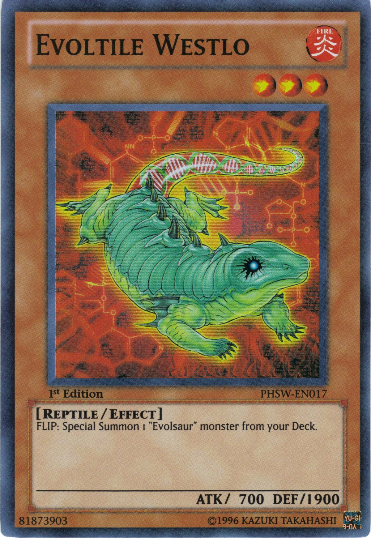 1st Edition, Effect Monster, Fire, Photon Shockwave, Reptile, Super Rare, Unlimited Evoltile Westlo [PHSW-EN017] Super Rare - Trading Card World