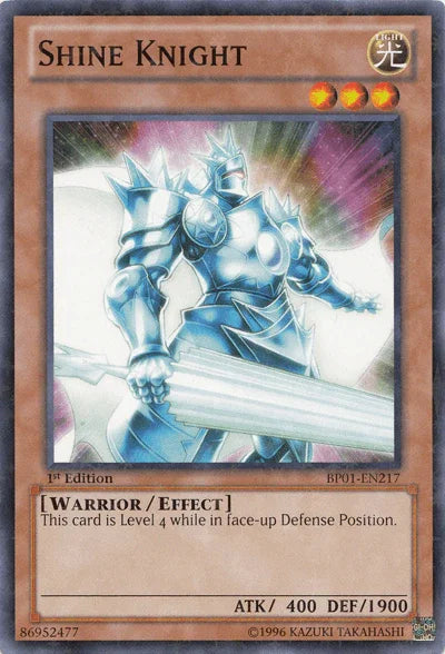 1st Edition, Battle Pack: Epic Dawn, Effect Monster, Light, Starfoil Rare, Unlimited, Warrior Shine Knight [BP01-EN217] Starfoil Rare - Trading Card World