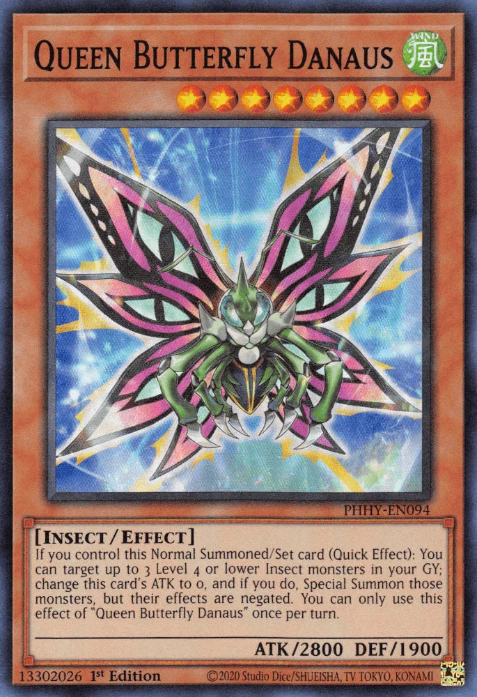 1st Edition, Effect Monster, Insect, Photon Hypernova, Super Rare, Wind Queen Butterfly Danaus [PHHY-EN094] Super Rare - Trading Card World