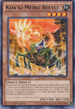 1st Edition, Battle Pack 3: Monster League, Earth, Effect Monster, Insect, Rare Koa'ki Meiru Beetle [BP03-EN066] Rare - Trading Card World