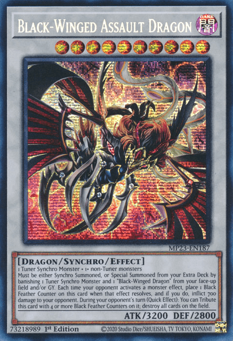 1st Edition, Dark, Dragon, Dueling Heroes Collectors Tin - Mega Pack (25th Anniversary Edition), Prismatic Secret Rare, Synchro/Effect Monster Black-Winged Assault Dragon [MP23-EN187] Prismatic Secret Rare - Trading Card World