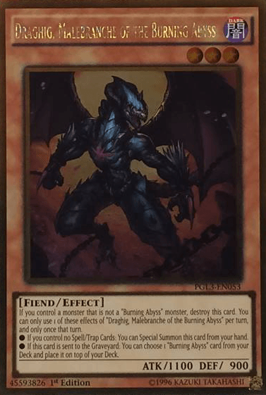 1st Edition, Dark, Effect Monster, Fiend, Gold Rare, Premium Gold: Infinite Gold Draghig, Malebranche of the Burning Abyss [PGL3-EN053] Gold Rare - Trading Card World