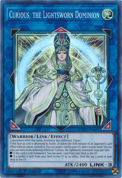 1st Edition, Extreme Force, Light, Link/Effect Monster, Super Rare, Unlimited, Warrior Curious, the Lightsworn Dominion [EXFO-EN091] Super Rare - Trading Card World