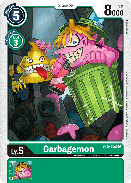 Battle of Omni, BT5-052, Common, Digimon, Green, Mutant, Ultimate, Virus Garbagemon [BT5-052] [Battle of Omni] - Trading Card World