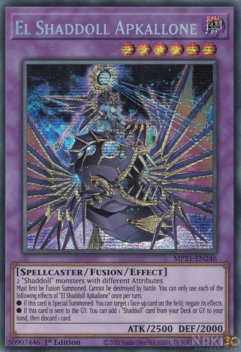 1st Edition, 2021 Tin of Ancient Battles, Dark, Fusion/Effect Monster, Prismatic Secret Rare, Spellcaster El Shaddoll Apkallone [MP21-EN246] Prismatic Secret Rare - Trading Card World