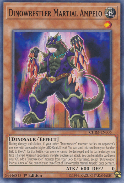 1st Edition, Chaos Impact, Common, Dinosaur, Earth, Effect Monster, Unlimited Dinowrestler Martial Ampelo [CHIM-EN006] Common - Trading Card World