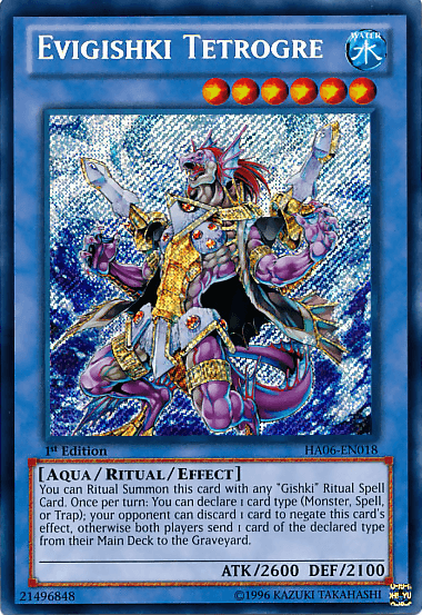 1st Edition, Aqua, Hidden Arsenal 6: Omega Xyz, Ritual/Effect Monster, Secret Rare, Water Evigishki Tetrogre [HA06-EN018] Secret Rare - Trading Card World