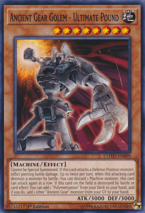 1st Edition, Code of the Duelist, Common, Earth, Effect Monster, Machine, Unlimited Ancient Gear Golem - Ultimate Pound [COTD-EN099] Common - Trading Card World