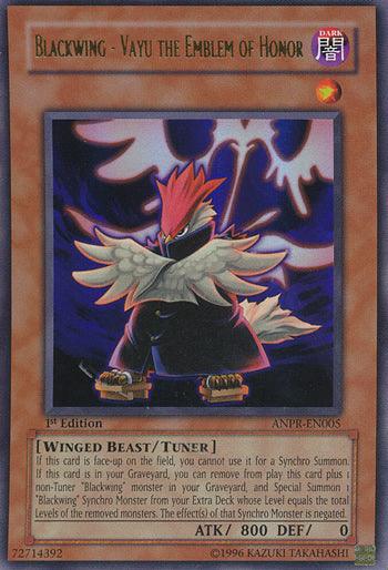 1st Edition, Ancient Prophecy, Dark, Tuner Monster, Ultra Rare, Unlimited, Winged Beast Blackwing - Vayu the Emblem of Honor [ANPR-EN005] Ultra Rare - Trading Card World