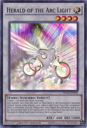 Fairy, Light, Limited, Super Rare, Synchro/Effect Monster, The New Challengers Herald of the Arc Light (SE) [NECH-ENS09] Super Rare - Trading Card World