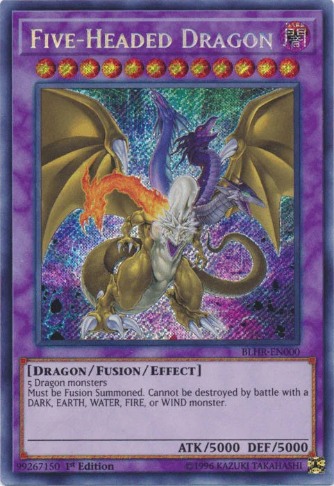 1st Edition, Battles of Legend: Hero's Revenge, Dark, Dragon, Fusion/Effect Monster, Secret Rare Five-Headed Dragon [BLHR-EN000] Secret Rare - Trading Card World