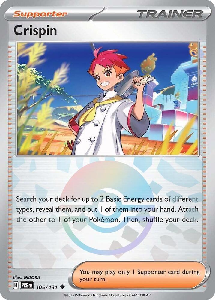 105, Holofoil, Scarlet & Violet: Prismatic Evolutions, Supporter, Uncommon Crispin (105/131) (Poke Ball Pattern) [Scarlet & Violet: Prismatic Evolutions] - Trading Card World