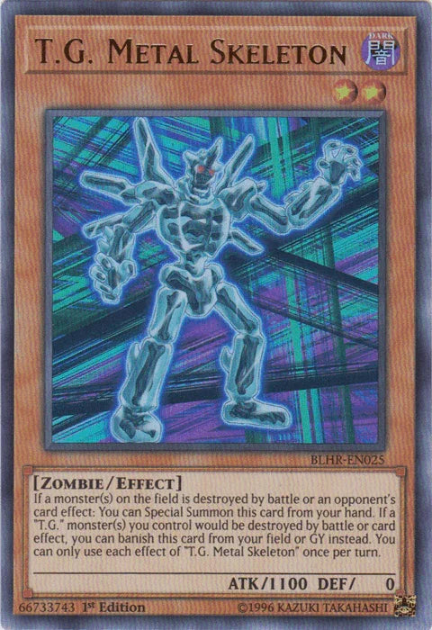 1st Edition, Battles of Legend: Hero's Revenge, Dark, Effect Monster, Ultra Rare, Zombie T.G. Metal Skeleton [BLHR-EN025] Ultra Rare - Trading Card World