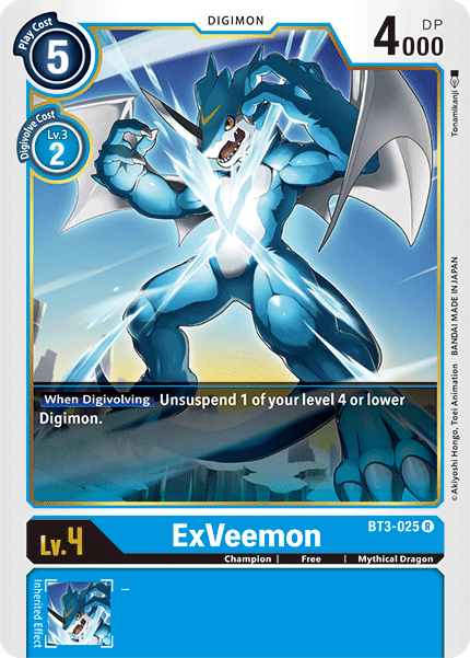 Blue, BT3-025, Champion, Digimon, Free, Mythical Dragon, Rare, Release Special Booster Ver.1.5 ExVeemon [BT3-025] [Release Special Booster Ver.1.5] - Trading Card World