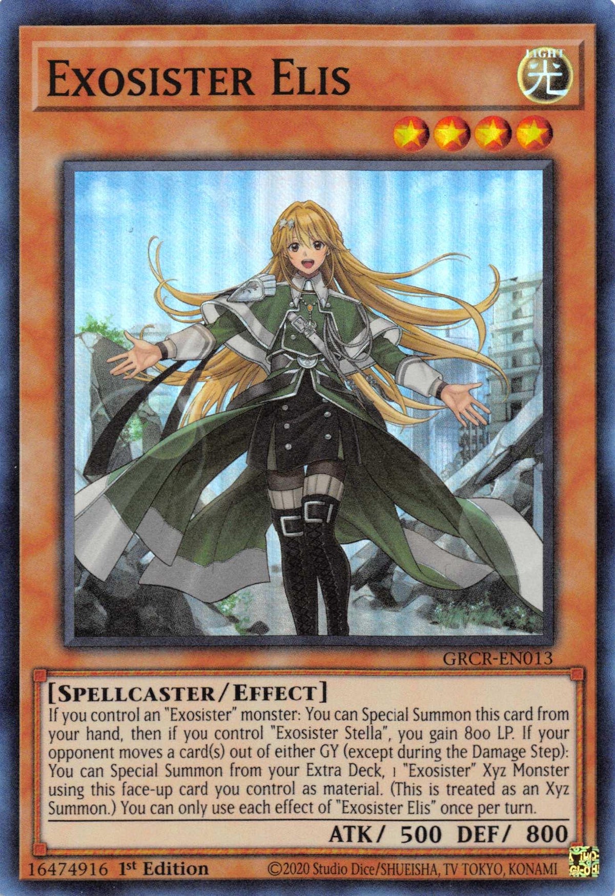 1st Edition, Effect Monster, Light, Spellcaster, Super Rare, The Grand Creators Exosister Elis [GRCR-EN013] Super Rare - Trading Card World
