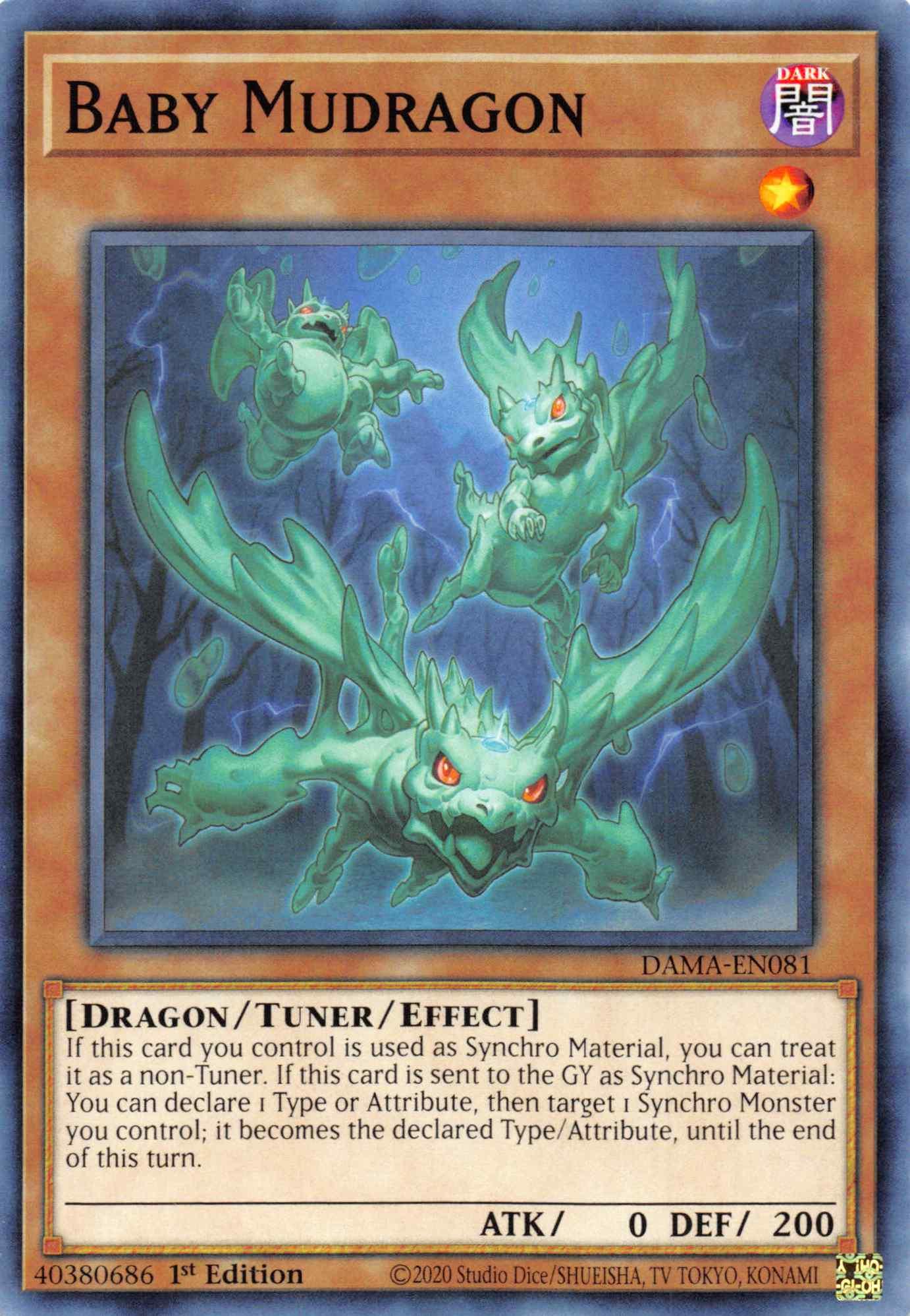 1st Edition, Common, Dark, Dawn of Majesty, Dragon, Tuner/Effect Monster Baby Mudragon [DAMA-EN081] Common - Trading Card World