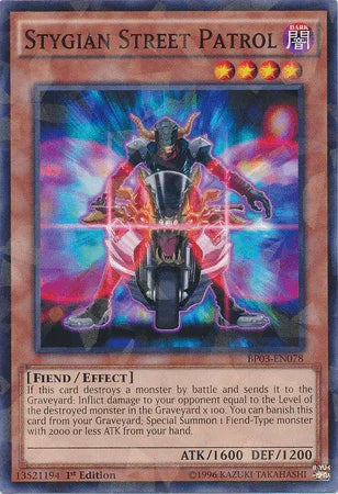1st Edition, Battle Pack 3: Monster League, Dark, Effect Monster, Fiend, Shatterfoil Rare Stygian Street Patrol [BP03-EN078] Shatterfoil Rare - Trading Card World