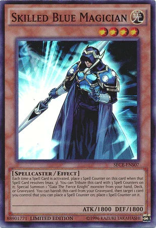 Effect Monster, Light, Limited, Secrets of Eternity, Spellcaster, Super Rare Skilled Blue Magician [SECE-ENS07] Super Rare - Trading Card World