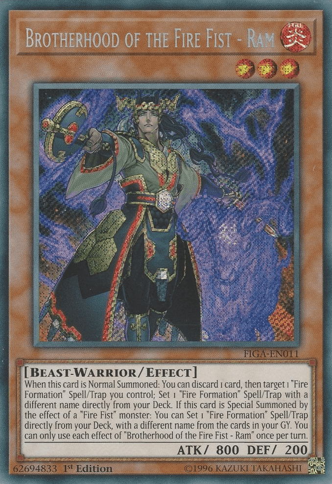 1st Edition, Beast-Warrior, Effect Monster, Fire, Fists of the Gadgets, Secret Rare Brotherhood of the Fire Fist - Ram [FIGA-EN011] Secret Rare - Trading Card World