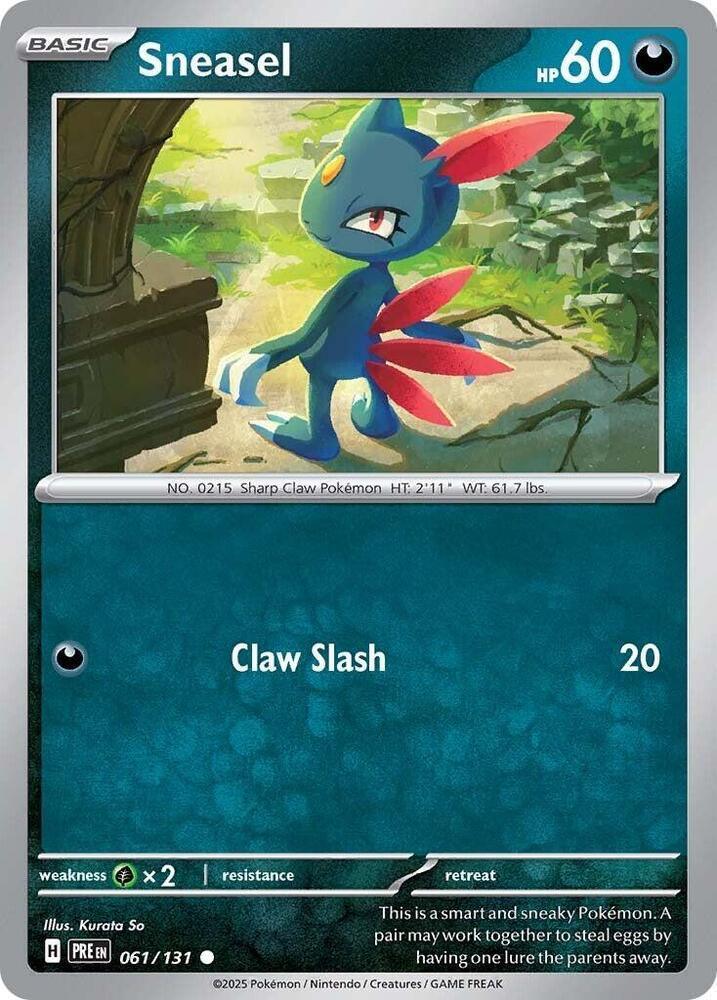 061, Common, Darkness, Grass [x2], Normal, Reverse Holofoil, Scarlet & Violet: Prismatic Evolutions Sneasel (061/131) [Scarlet & Violet: Prismatic Evolutions] - Trading Card World