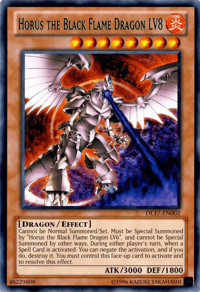 Dragon, Duelist League Promo, Effect Monster, Fire, Rare, Unlimited Horus the Black Flame Dragon LV8 (Green) [DL17-EN002] Rare - Trading Card World
