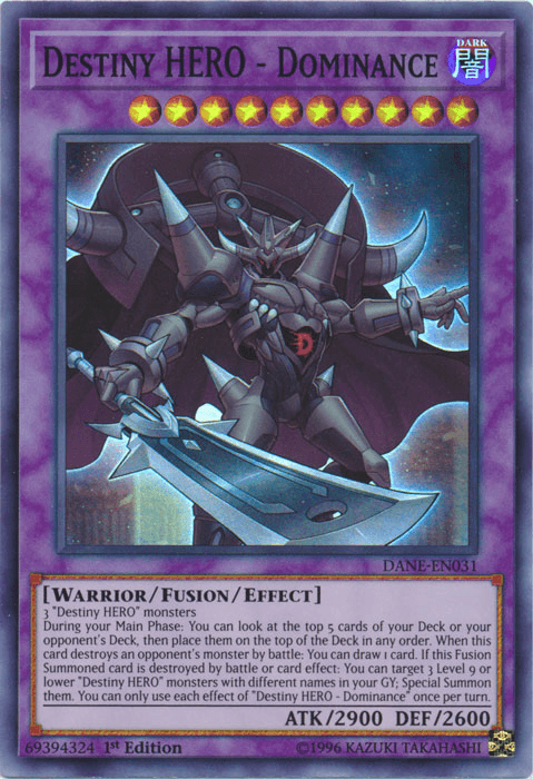 1st Edition, Dark, Dark Neostorm, Fusion/Effect Monster, Super Rare, Unlimited, Warrior Destiny HERO - Dominance [DANE-EN031] Super Rare - Trading Card World