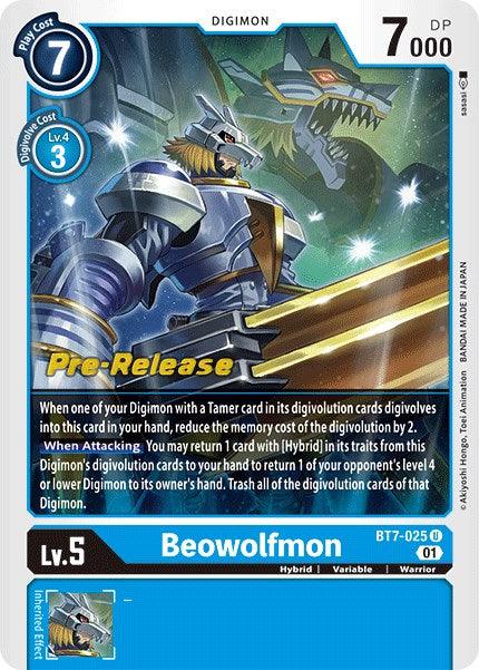 Blue, BT7-025, Digimon, Hybrid, Next Adventure Pre-Release Cards, Uncommon, Variable, Warrior Beowolfmon [BT7-025] [Next Adventure Pre-Release Cards] - Trading Card World
