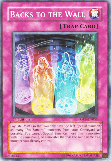 1st Edition, Common, Force of the Breaker, Normal Trap, Trap, Unlimited Backs to the Wall [FOTB-EN052] Common - Trading Card World