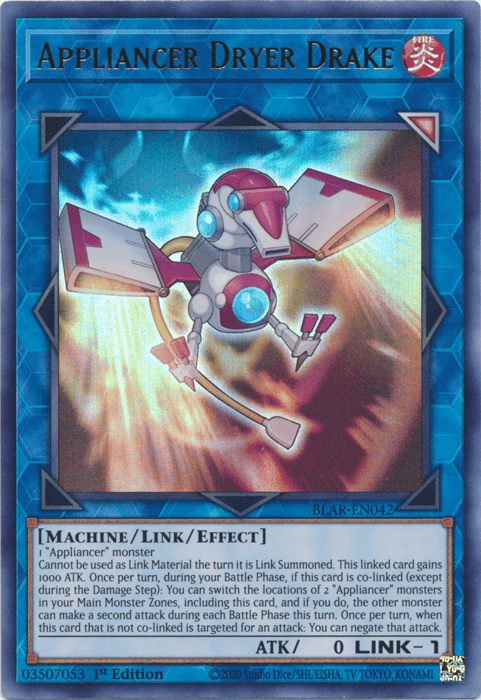 1st Edition, Battles of Legend: Armageddon, Fire, Link/Effect Monster, Machine, Ultra Rare Appliancer Dryer Drake [BLAR-EN042] Ultra Rare - Trading Card World