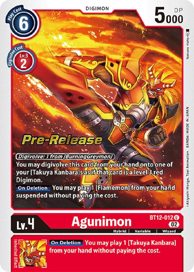 Across Time Pre-Release Cards, BT12-012, Digimon, Hybrid, Red, Uncommon, Variable, Wizard Agunimon [BT12-012] [Across Time Pre-Release Cards] - Trading Card World