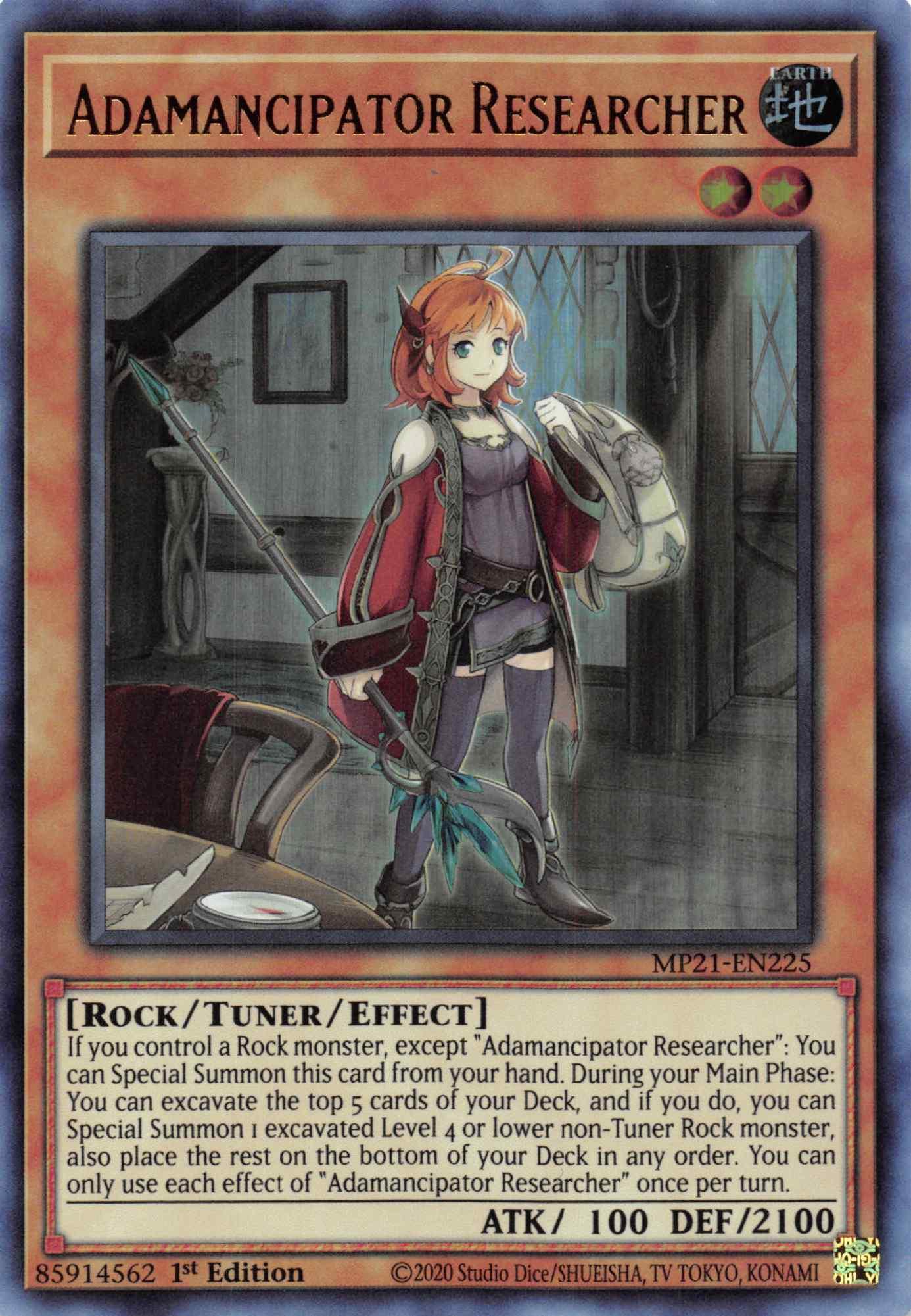 1st Edition, 2021 Tin of Ancient Battles, Earth, Rock, Tuner/Effect Monster, Ultra Rare Adamancipator Researcher [MP21-EN225] Ultra Rare - Trading Card World